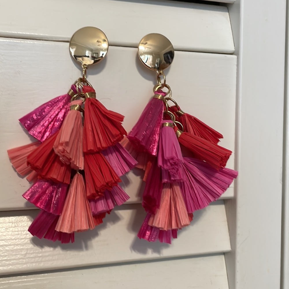 Fuchsia Peach And Coral Red Statement Tassel Earr… - image 6